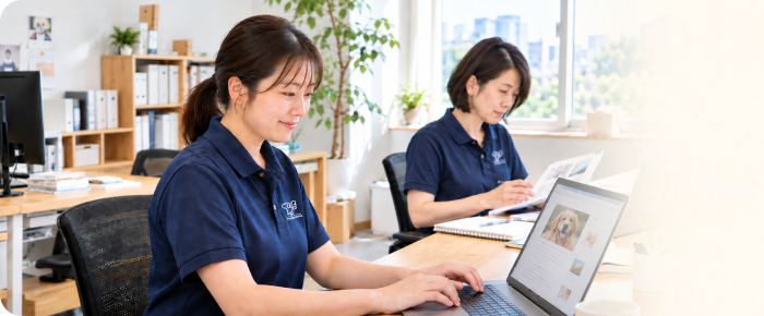 情報を確認し記事を制作するスタッフ