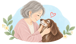 愛犬を優しく抱きしめる飼い主のイラスト