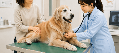 お手入れをするシニア犬